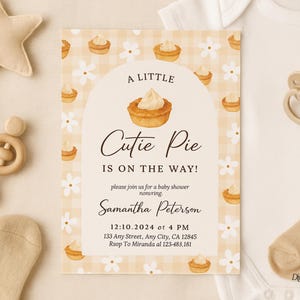 Cutie Pie Baby Shower Invitation, Editable Cutie Pie Evite, Printable, Digital Download, Pumpkin Pie, Fall Baby Shower, Canva Template