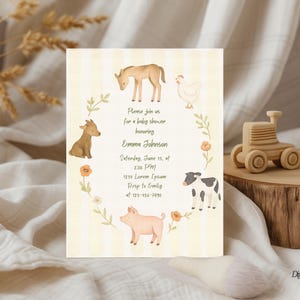 Farm Animals Baby Shower Invitation, Country Ranch Baby Shower, Baby Shower Template, Barn Animals, Digital Download, Editable Invitation