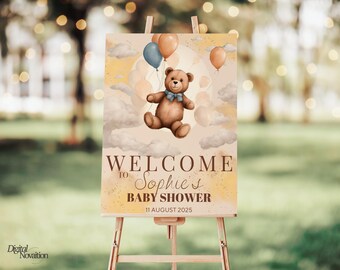 Teddy Bear Baby Shower Welcome Sign, Editable Template (Printable)