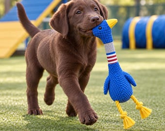 Pluche gans hondenspeeltje met touwpoten, knuffelvogel met lange nek, zacht puppyspeeltje, leuk cadeau voor de hond, huisdierspeeltje met textuur
