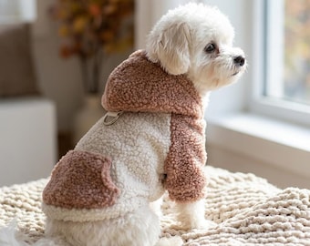 Small Dog Hoodie, Fleece Sweater with Leash Ring, Warm Winter Dog Clothes, New Puppy Gift