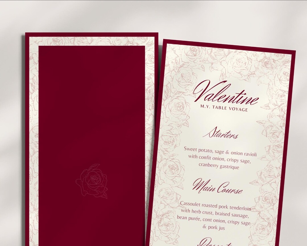 Valentine Menu Template | Elegant Design (digital Download) - Etsy