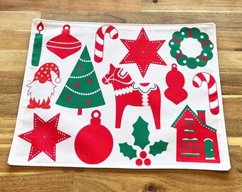 Christmas Placemats - Scandinavian Christmas, Nordic Christmas, Christmas Table, Dala Horse, Colorful Christmas, Fun Festive Placemats