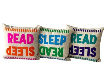 Conundrum Pillow - Read or Sleep / Book Lover Gift / Librarian Gift / Book Themed Gift / Reader Gift / Brightly Colored Throw Pillow