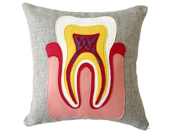 Science Diagram Pillow - Tooth // Dentist // Dental // Dentist Gift // Dentist Retirement Gift // Dental Office Decor // Tooth Diagram