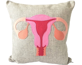 Science Diagram Pillow - Uterus // Doctor // OB-GYN // Ovaries // Fertility // Medical // Pregnant // Feminist // Women's March Movement