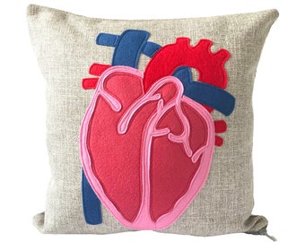Science Diagram Pillow - Heart // Cardiology // Cardiologist // Heart Transplant Gift // Valve Replacement // Bypass // Anatomical Heart