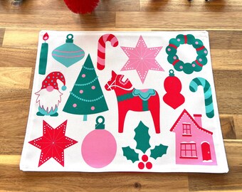 Christmas Placemats - Scandinavian Christmas, Nordic Christmas, Christmas Table, Dala Horse, Colorful Christmas, Fun Festive Placemats
