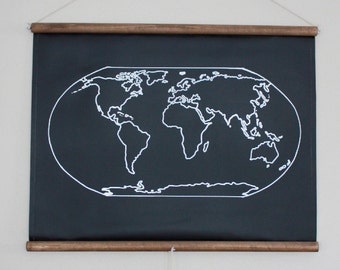 Chalkboard World Map - SMALL SIZE // Travel Map // Geography // Globe // Poster // Canvas // Homeschool Decor // Map Art // Traveler Gift