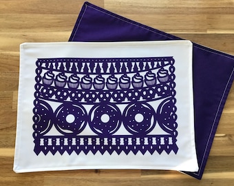 Placemats - SET OF 2 PURPLE, Colorful Placemats, Rainbow Placemats, Cloth Placemats, Mexican Folk Art, Placemat Set, Washable, Papel Picado