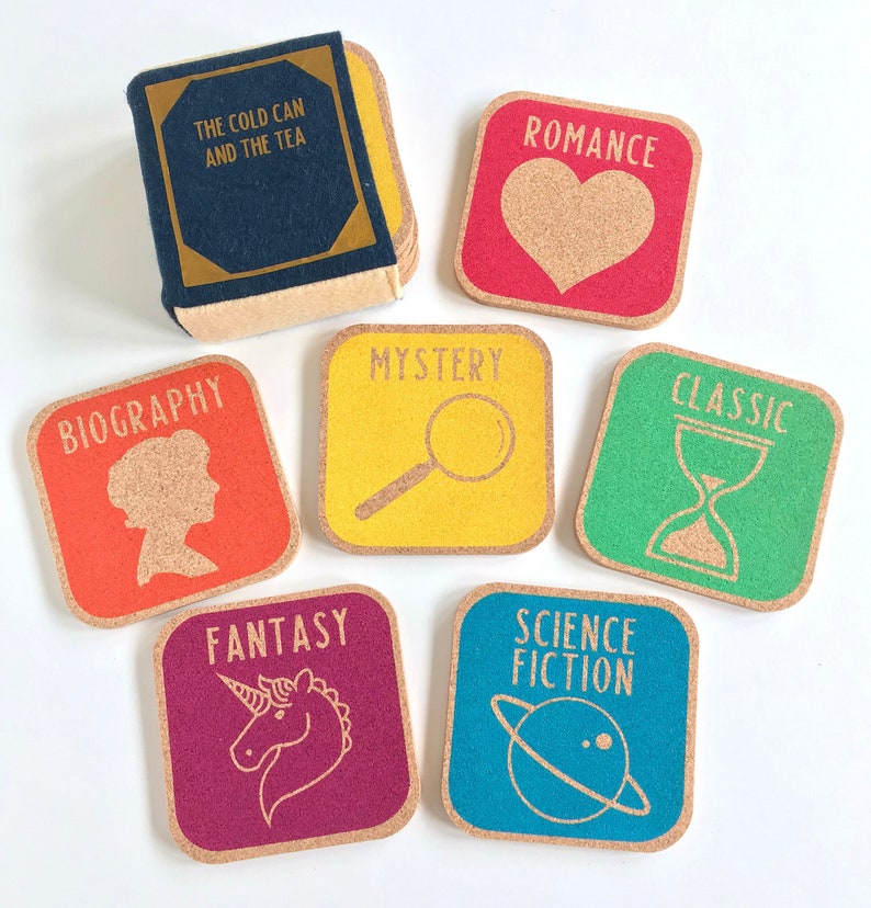 Library Genre Coasters Set of 6 / Librarian / Librarian Gift image 1