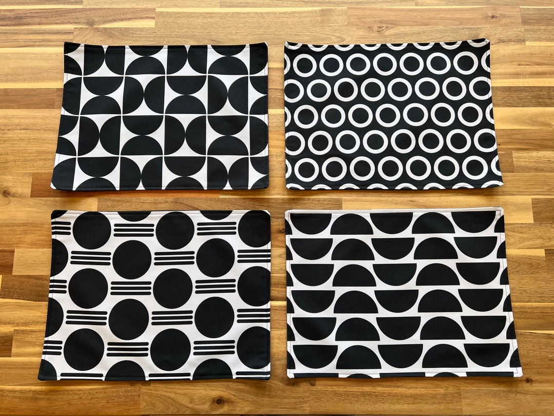 Placemats SET of 4, Black and White Placemats, Washable Placemats