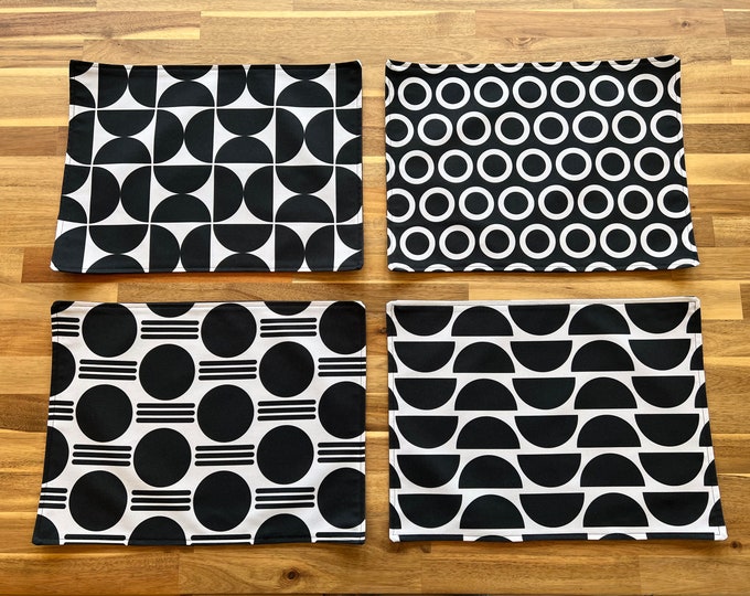 Placemats SET of 4, Black and White Placemats, Washable Placemats