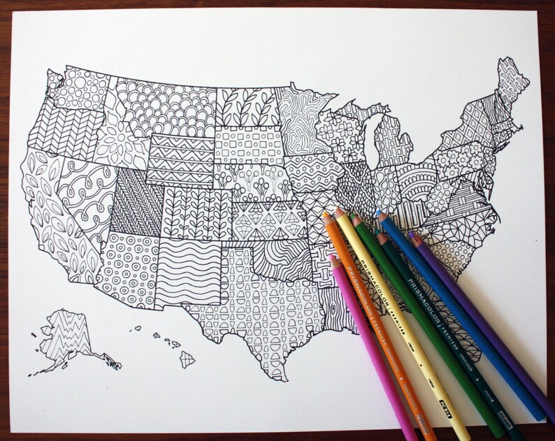 Printable Coloring Page / United States Map / Adult Coloring / | Etsy
