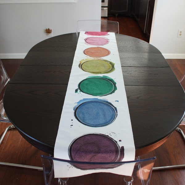 Watercolor Table Runner / Painting / Painter / Colorful Runner / Art Teacher Gift / Artist / Rainbow / Dining Room / Kitchen Decor