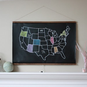 Chalkboard United States Map LARGE SIZE // USA Map // Classroom Decor // Homeschool Teacher // Adventure Map // Travel // Farmhouse image 1