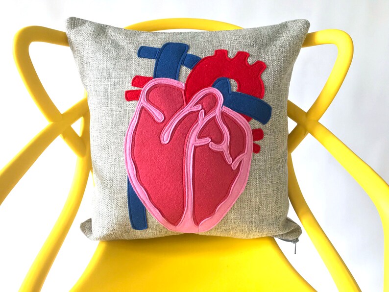 Science Diagram Pillow Heart // Cardiology // Cardiologist // Heart Transplant Gift // Valve Replacement // Bypass // Anatomical Heart image 3