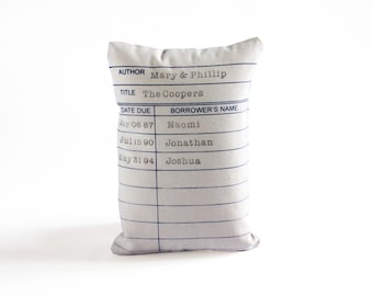 Personalized Library Card Pillow / Librarian Gift / Book Lover / Author / Reader / Bookworm / Mother's Day Gift / Book Themed Gift / Library