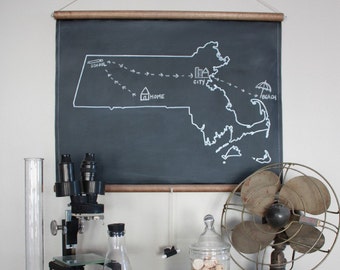 Chalkboard State Map / State Map Gift / State Outline / Moving Away Gift / Custom Map Sign / New York / New Jersey / Massachusetts