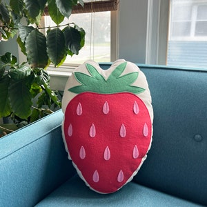 Strawberry Pillow / Strawberry Decor / Red Pillow / Fruit Pillow / Fruit Decor / Pop of Red / Food Decor / Summer Pillow / Colorful Pillow image 2