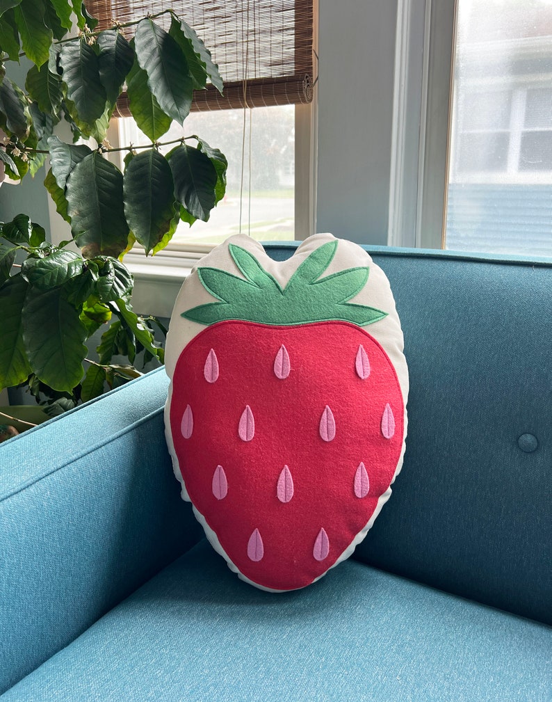 Strawberry Pillow / Strawberry Decor / Red Pillow / Fruit Pillow / Fruit Decor / Pop of Red / Food Decor / Summer Pillow / Colorful Pillow image 2