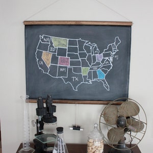 Chalkboard United States Map SMALL SIZE / Travel Theme Nursery / Adventure Theme Nursery / Homeschooling Supplies / Long Distance Love image 1