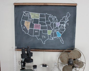 Chalkboard United States Map - SMALL SIZE / Travel Theme Nursery / Adventure Theme Nursery / Homeschooling Supplies / Long Distance Love