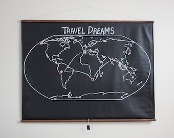 Chalkboard World Map - EXTRA LARGE SIZE // Travel Map // Geography // Globe // Poster // Homeschool Decor // Map Art // Traveler Gift