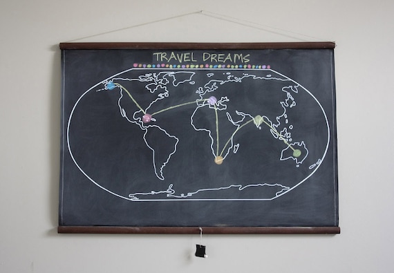 Chalkboard World Map - LARGE SIZE // Travel // World Map // Large World Map // World // Rustic Nursery // Kids Room Decor // World Map Print
