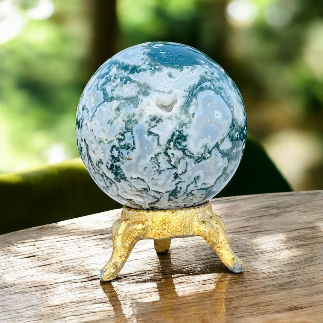 Green Moss Agate Druzy Sphere: 55 MM Polished Healing Crystal - Etsy