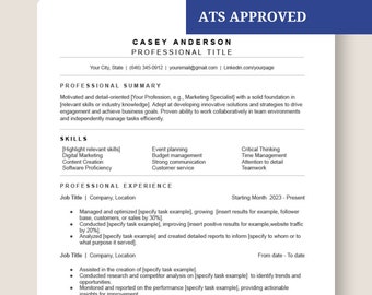 Professional ATS Resume Template, Google Docs, Cover Letter (Digital Download)