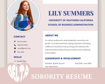 Sorority Resume Template: Professional Canva Design, Easy to Customize