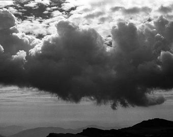 Transylvanian Alps II - 8x10 paper, traditional black and white photograph, mountain photography, Transylvania photography, clouds