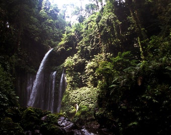 Cascada Tiu Kelep - foto 5 x 7 en estera de 8 x 10, bellas artes fotografía, fotografía de naturaleza, fotografía de la cascada, decoración casera, lombok, indonesia