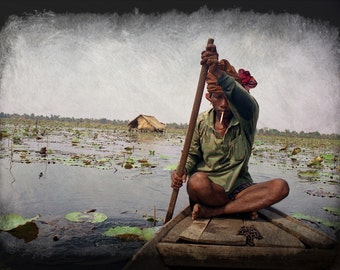 Boatman - Battambang - 5x7 print in 8x10 mat, fine art photograph, cambodia photography, khmer photo, wall art