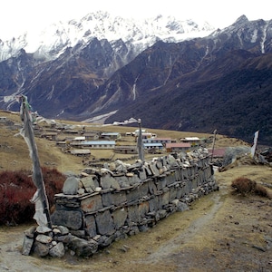 Mani Stone Wall - Langtang - 5x7 print in 8x10 mat, nepal photography, om mani padme hum, buddhist wall art