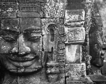BayonII - traditional black and white photograph, 8x10 paper, cambodia photography, angkor photography, buddhist wall art