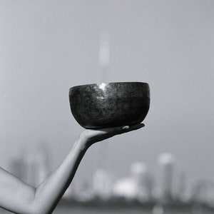 Bowl and Arm - 5x7 print in 8x10 mat, black and white photography, singing bowl photograph, buddhist wall art, zen art, zen photography