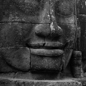 Bayon - traditional black and white photograph, 8x10 paper, cambodia photography, angkor photography, buddhist wall art