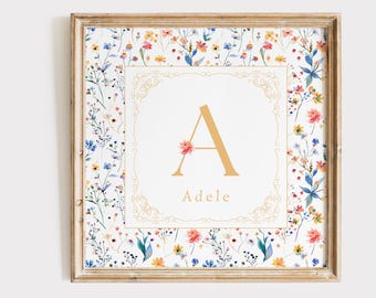 Custom Name Wall Art Print for Nursery, Personalized Floral Baby Initial, Baby Girl Nursery Decor, Baby Shower Gift (Printable Art)