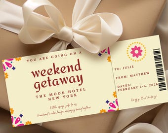Surprise Weekend Getaway Certificate, Printable Weekend Away Coupon, Personalized Hotel Reservation Voucher (Made-To-Order JPG/PDF/PNG)