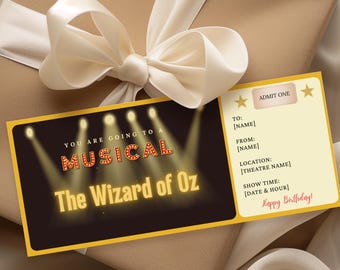 Personalized Musical Show Ticket: Surprise Theatre Gift JPG/PDF/PNG Digital Download