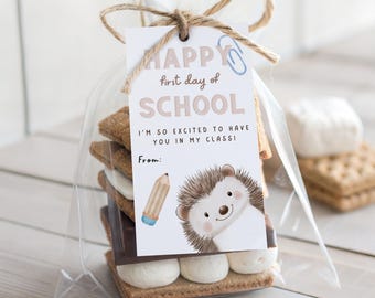 Printable Back to School Gift Tag, Woodland Animal Gift Card, First Day of School Teacher&#39;s Gift for Kids, Meet the Teacher Tag for a Treat