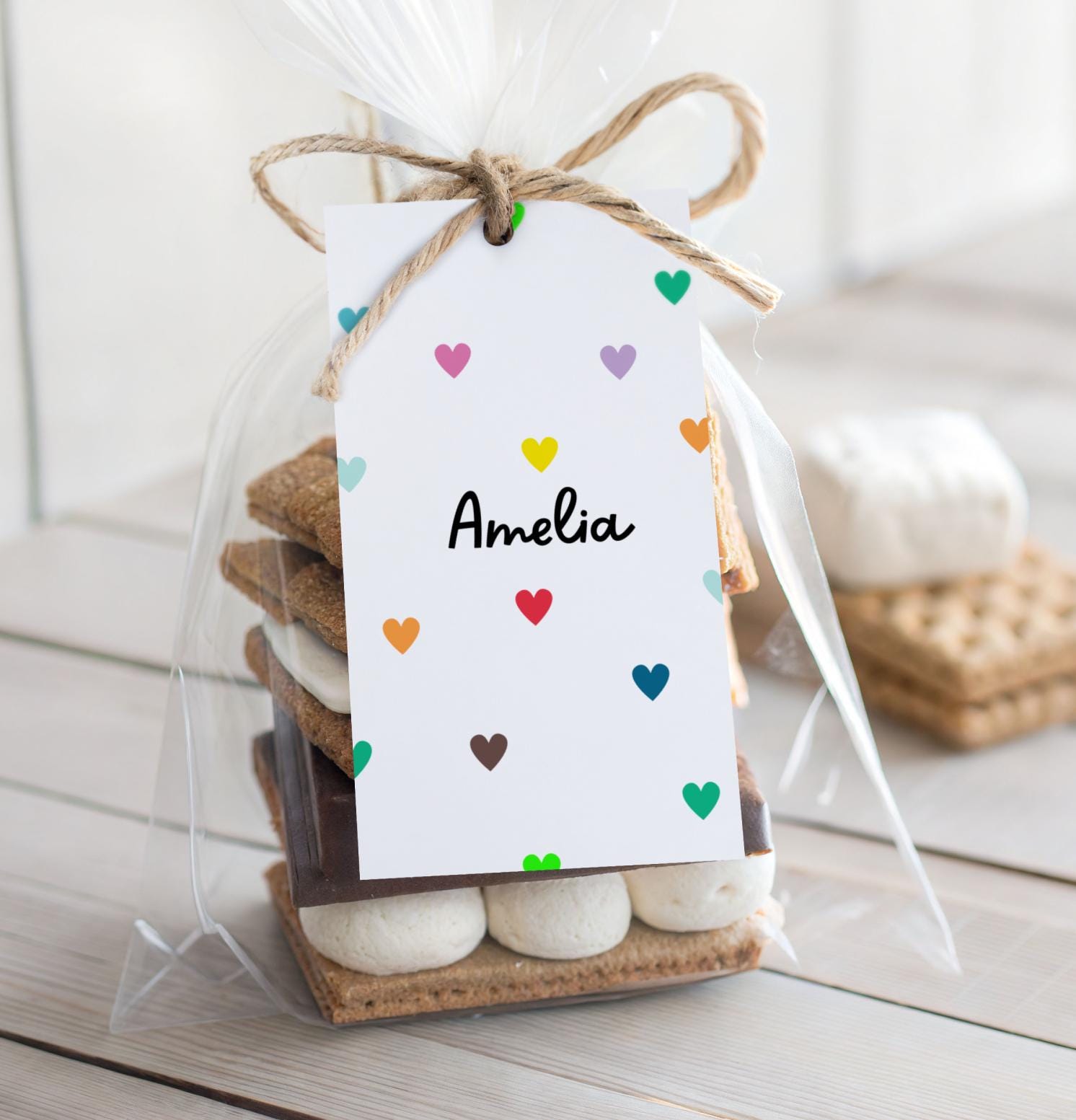 Name Tag Rectangular Digital Tag for Gifts, Made-to-Order Digital Name Tags, Name Tag with Hearts