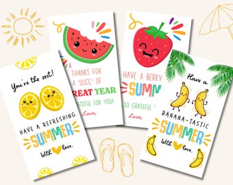 Etichette stampabili a tema frutta estiva, set di 4 etichette regalo di fine anno scolastico per insegnanti, biglietti di ringraziamento (PDF JPEG)