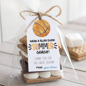 Buone vacanze estive Etichette regalo per insegnanti di fine anno Etichette regalo per l'ultimo giorno di scuola Etichette regalo per insegnanti di basket Etichette regalo stampabili per allenatori