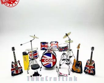 Handmade Miniature Guitar & Drum Set | 90s Britpop Rock Decor