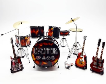 Led Zeppelin Miniature Drum and Guitar Set | Handmade 1/12 Scale Home Decor