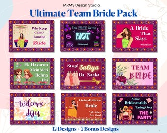 Team Bride Indian Wedding Signs: Desi Bridal Party Props (PDF/PNG)