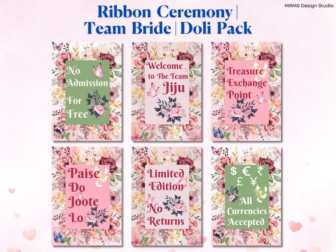 Ribbon Ceremony, Team Bride Signs, Team Bride Props, Indian Wedding ...